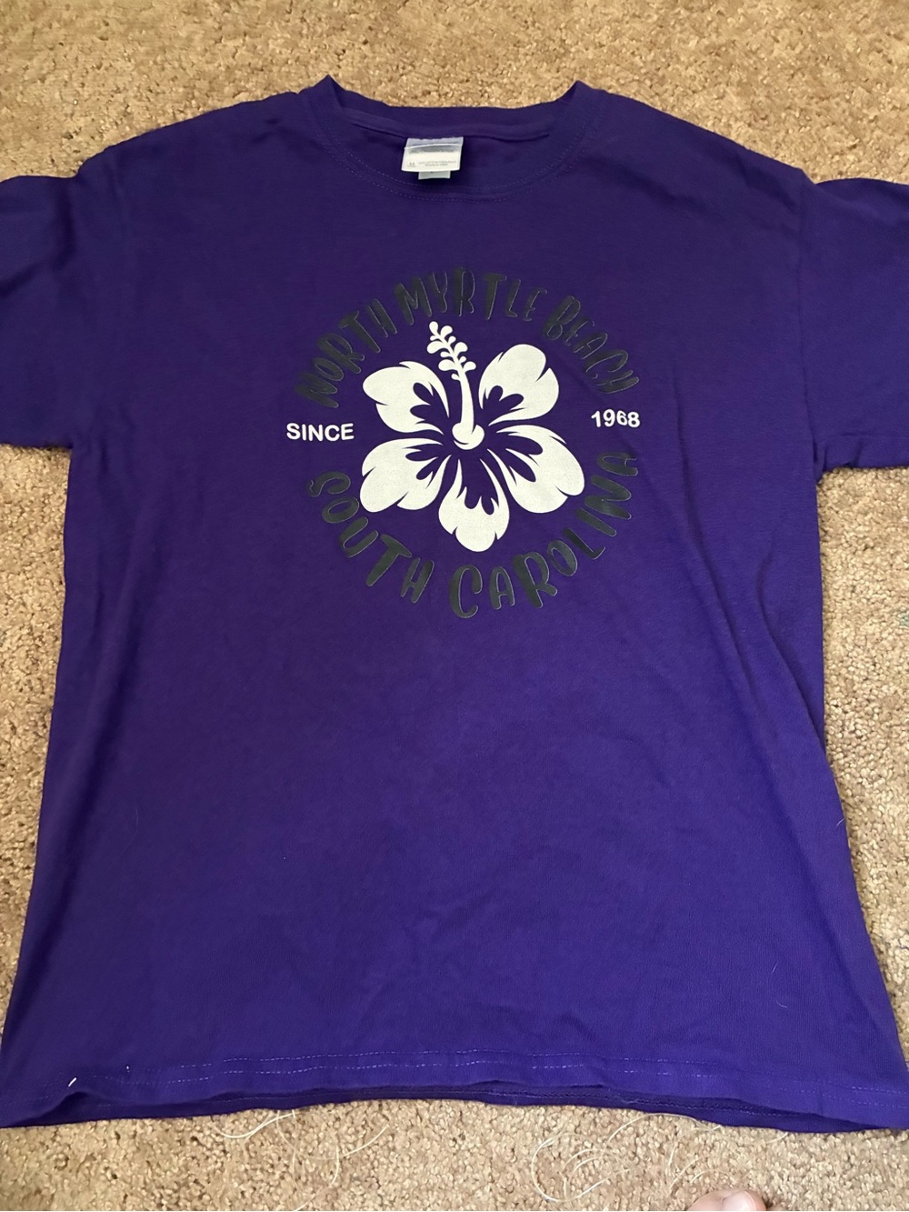 Gildan Purple Tee with White Hibiscus Graphic